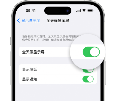 木里苹果15预约维修分享iPhone15如何设置全天候显示屏幕可见 